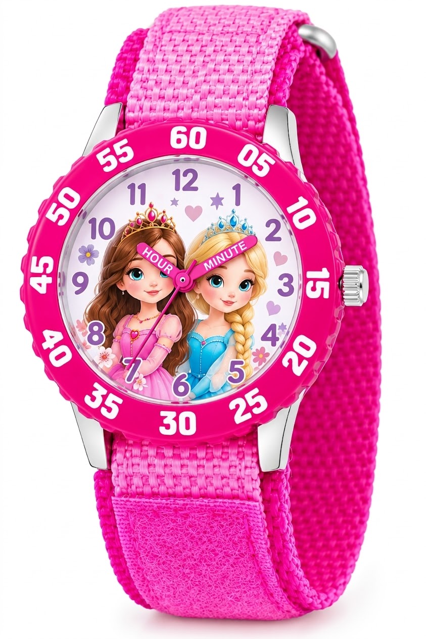 Disney Frozen Kids' Bezel Stainless Steel Time Teacher Analog Nylon Strap Watch
